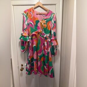 Vibrant Floral Women's Dress with Ruffle Sleeves